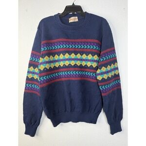 90's Loafers by‎ Reed St. James Sweater Mens Med Blue w/ Argyle Pattern Grandpa
